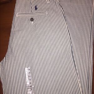 Polo  green and white seersucker pants.